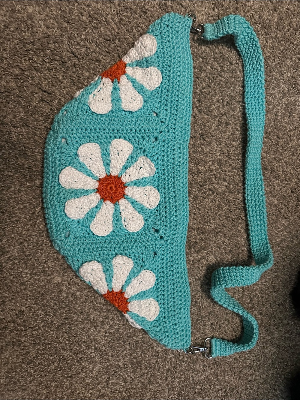 Super Fun Hand-Crocheted Turquoise Daisy Medium Crossbody Bag
